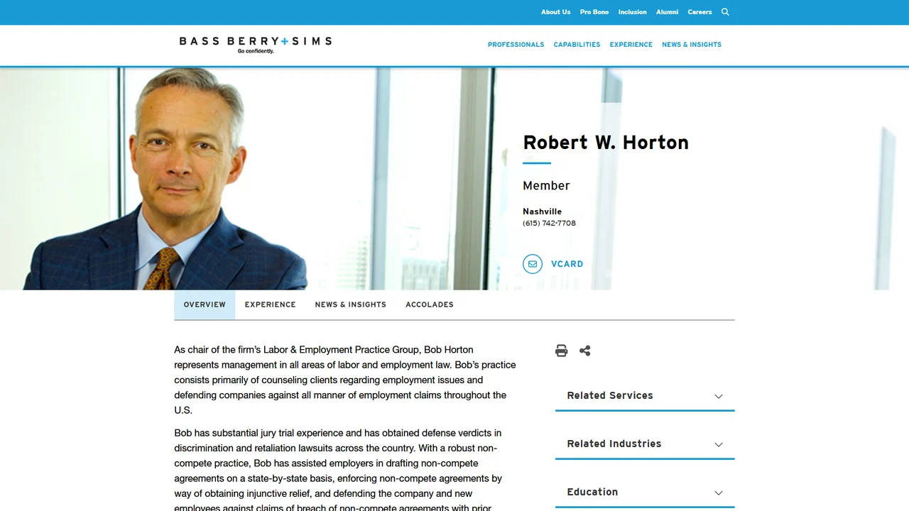 Robert W. Horton (Bass, Berry & Sims) - Nashville, TN office in Nashville, Tennessee