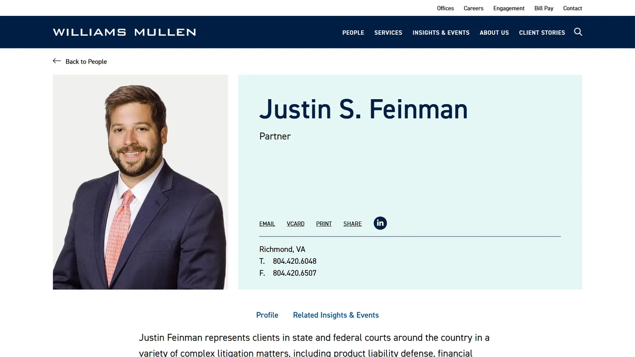 Justin Feinman - Williams Mullen - Richmond, VA office in Richmond, Virginia