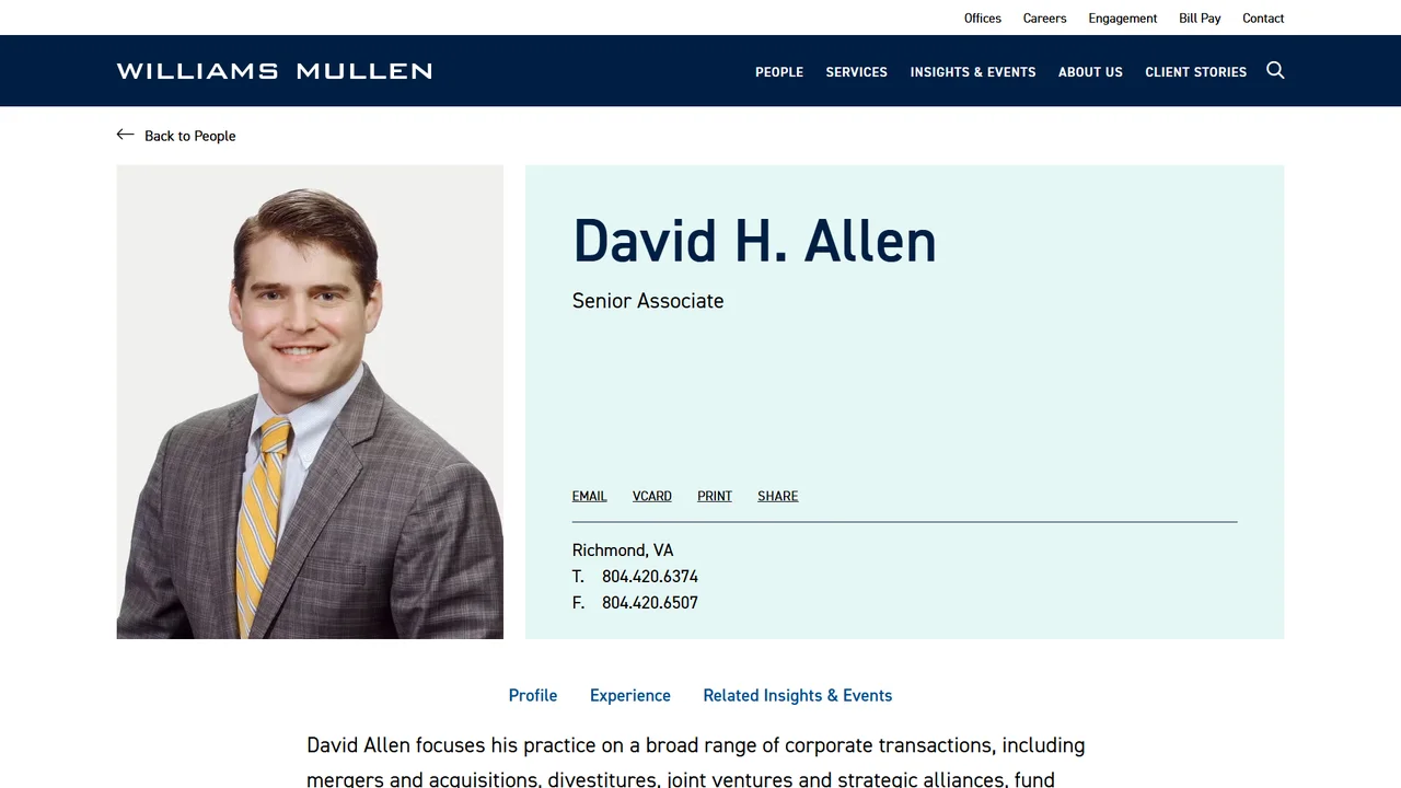 David H. Allen - Williams Mullen - Richmond, VA office in Richmond, Virginia