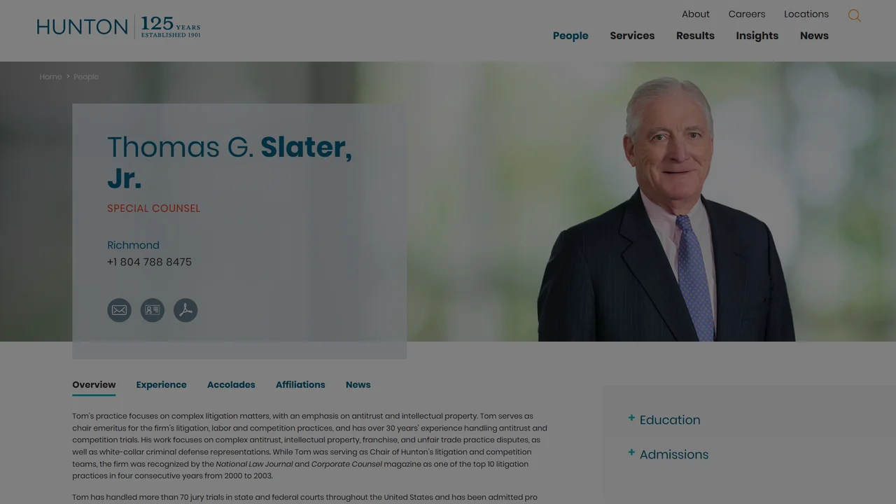 Thomas G. Slater Jr. (Hunton Andrews Kurth) - Richmond, VA office in Richmond, Virginia