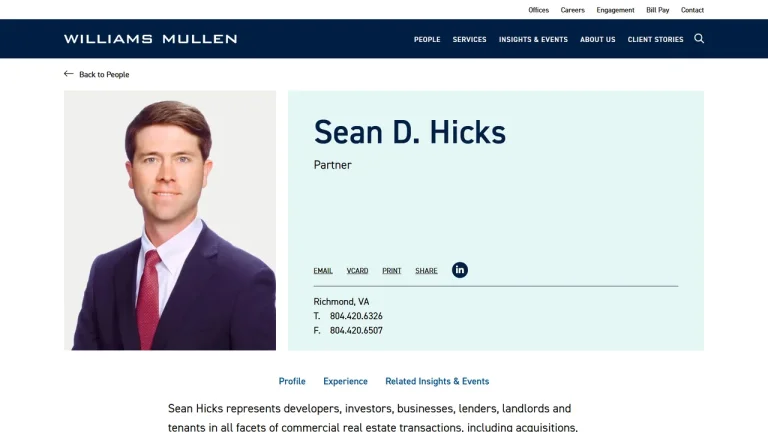Sean D. Hicks - Williams Mullen - Richmond, VA - Attorney in Richmond