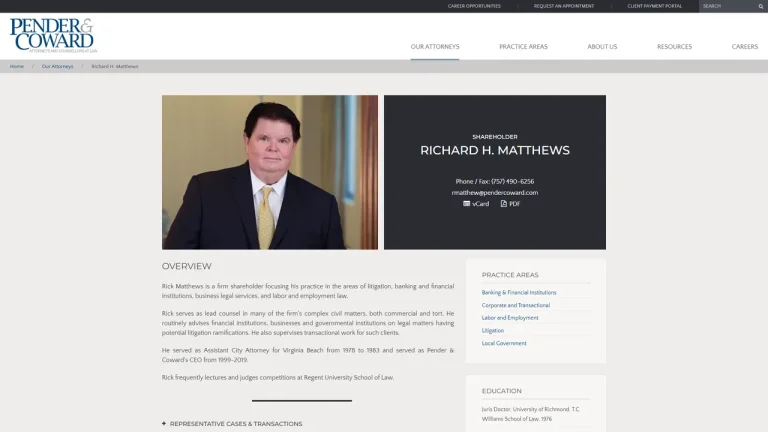 Richard H. Matthews - Pender & Coward - Virginia Beach, VA - Attorney in Virginia Beach