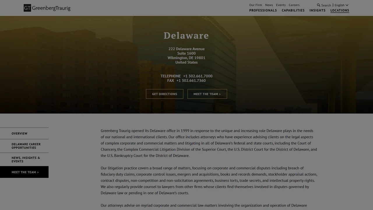 Greenberg Traurig, LLP - Wilmington, DE office in Wilmington, Delaware