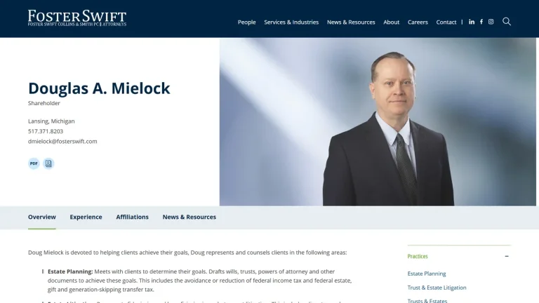 Foster Swift Collins & Smith, PC (Douglas A. Mielock) - Lansing, MI - Attorney in Lansing