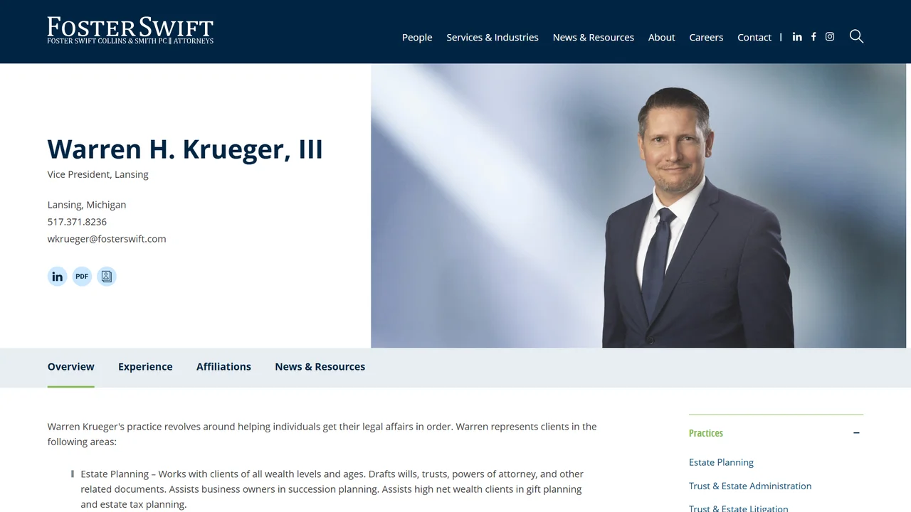 Warren H. Krueger, III, Attorney - Lansing, MI office in Lansing, Michigan