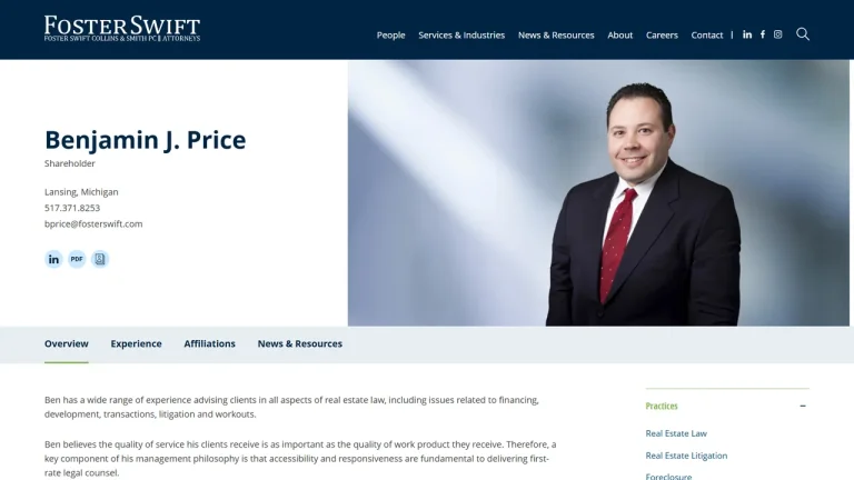 Benjamin J. Price, Attorney at Foster Swift - Lansing, MI - Attorney in Lansing