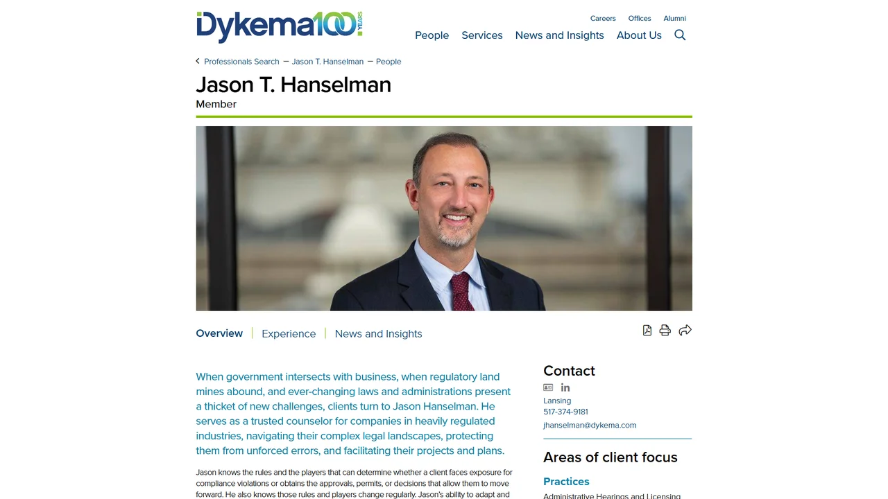 Jason T. Hanselman (Dykema) - Lansing, MI office in Lansing, Michigan