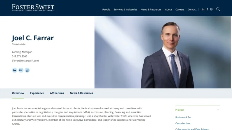 Joel C. Farrar (Foster Swift) - Lansing, MI - Attorney in Lansing