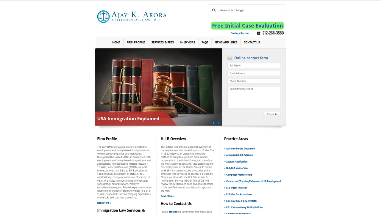 AJAY K. ARORA, ATTORNEY-AT-LAW, P.C. - NYC, New York office in New York City, New York