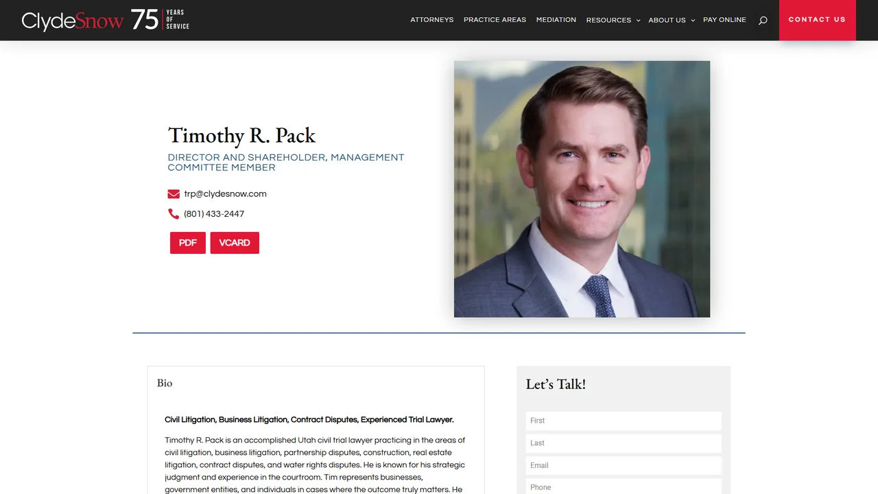 Timothy R. Pack - Trial Lawyer - Salt Lake City, UT office in Salt Lake City, Utah