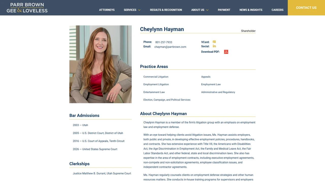 Cheylynn Hayman, Employment Attorney - Salt Lake City, UT office in Salt Lake City, Utah