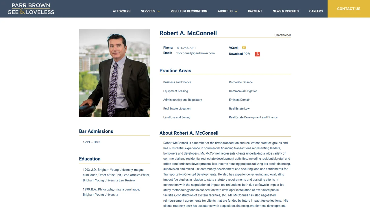 Robert A. McConnell - Transaction Attorney - Salt Lake City, UT office in Salt Lake City, Utah