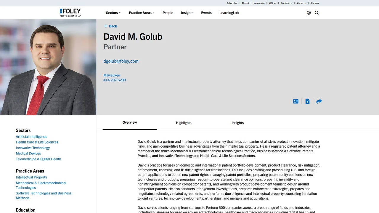 Foley & Lardner LLP: David Golub - Milwaukee, WI office in Milwaukee, Wisconsin