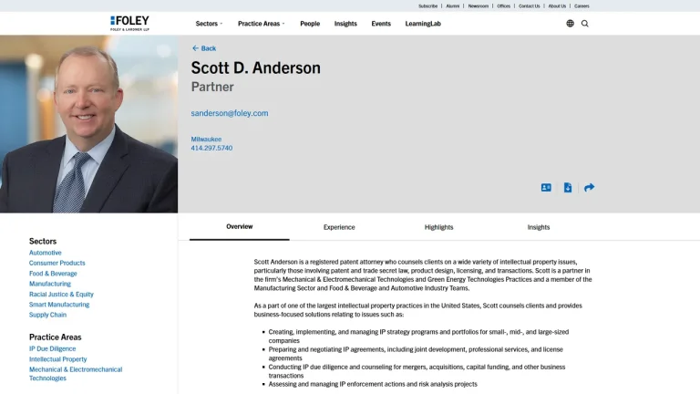Foley & Lardner LLP: Scott D. Anderson - Milwaukee, WI - Attorney in Milwaukee