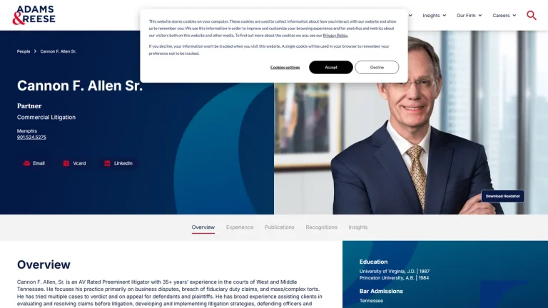 Adams and Reese LLP: Cannon F Allen, Sr. - Memphis, TN - Attorney in Memphis