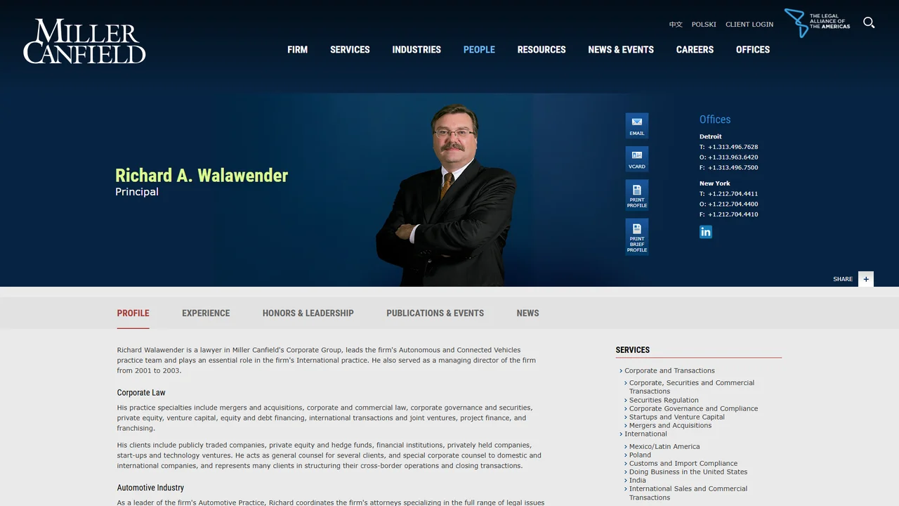 Richard A. Walawender - Miller Canfield - Detroit, MI office in Detroit, Michigan