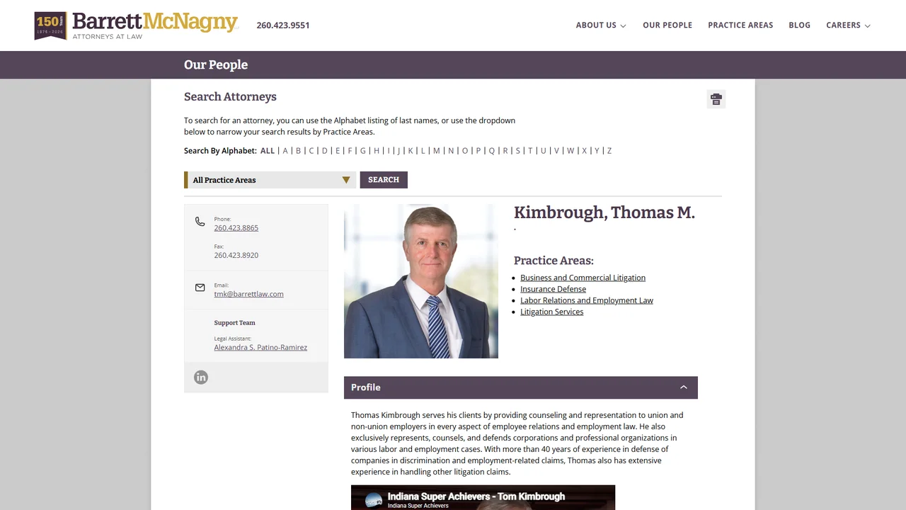 Barrett McNagny LLP: Thomas M. Kimbrough - Fort Wayne, IN office in Fort Wayne, Indiana