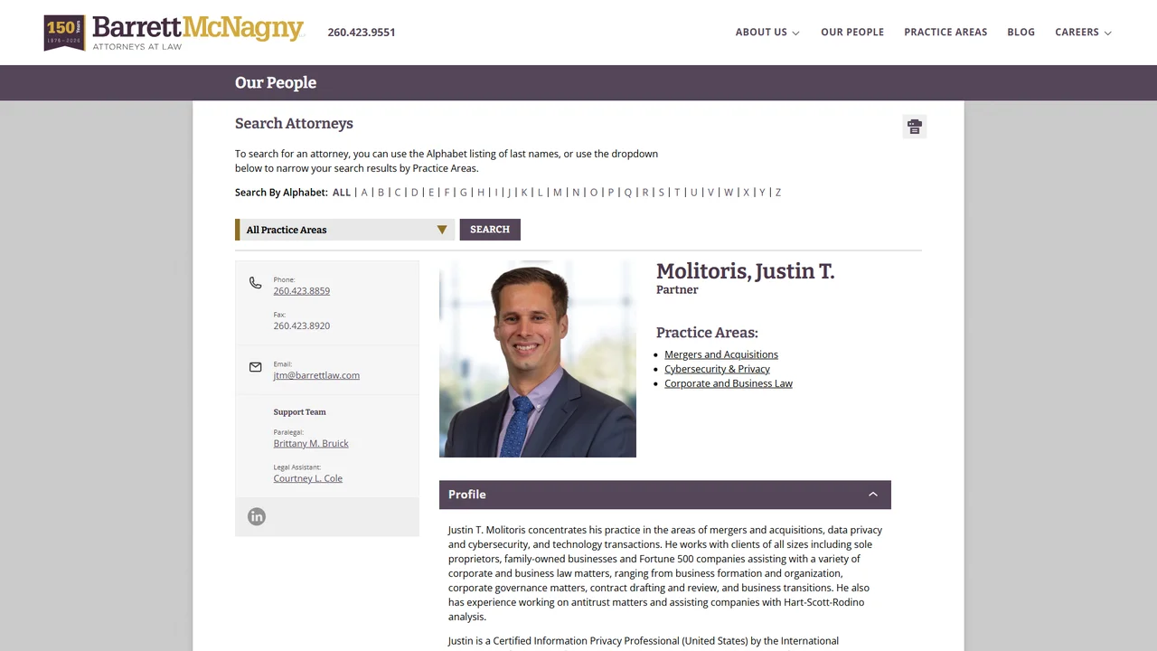Barrett McNagny LLP: Justin T. Molitoris - Fort Wayne, IN office in Fort Wayne, Indiana