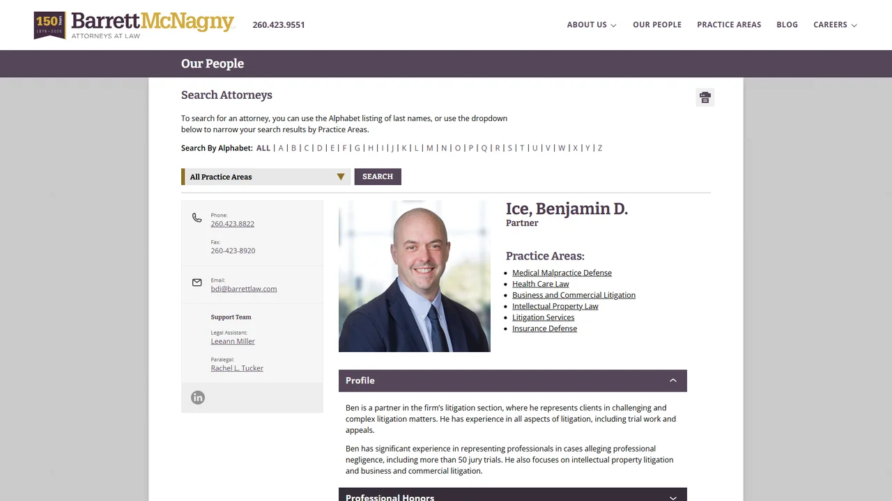 Barrett McNagny LLP: Ben Ice - Fort Wayne, IN office in Fort Wayne, Indiana