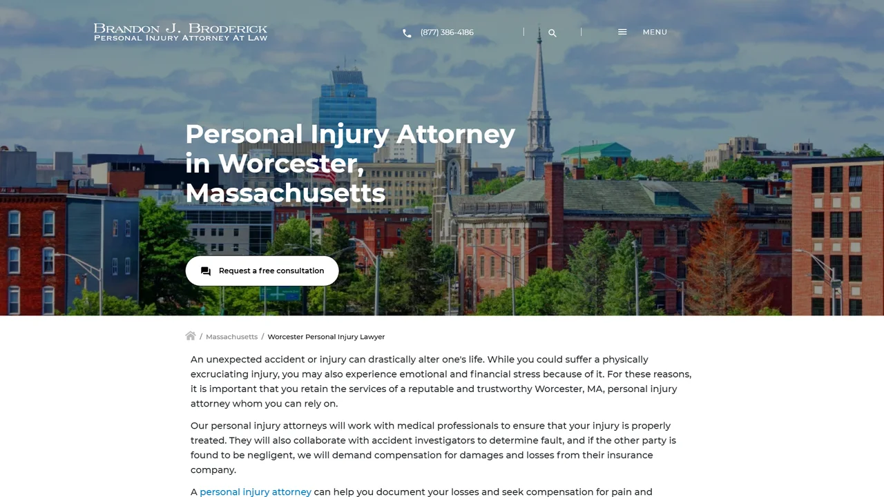 Worcester Personal Injury Attorney at Law, Brandon J Broderick - Worcester, MA office in Worcester, Massachusetts