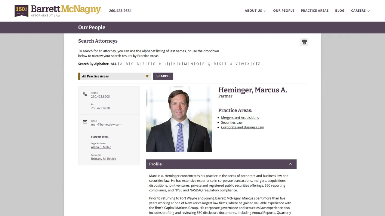 Barrett McNagny LLP: Marcus A. Heminger - Fort Wayne, IN office in Fort Wayne, Indiana