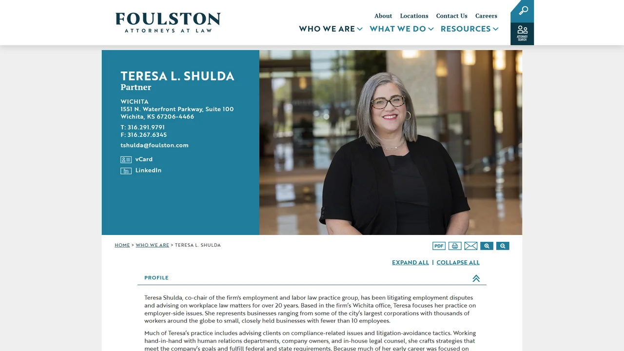 Teresa L. Shulda - Foulston Siefkin LLP - Wichita, KS office in Wichita, Kansas