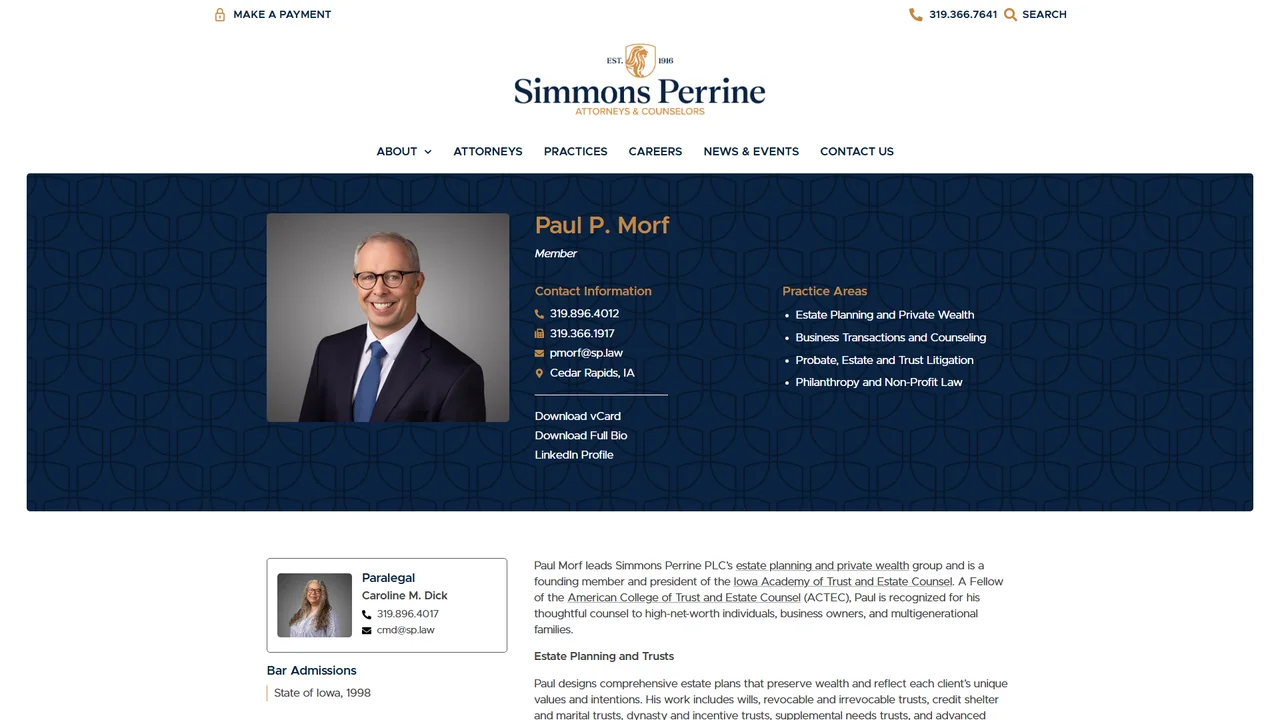 Paul P. Morf - Simmons Perrine Moyer Bergman PLC - Cedar Rapids, IA office in Cedar Rapids, Iowa