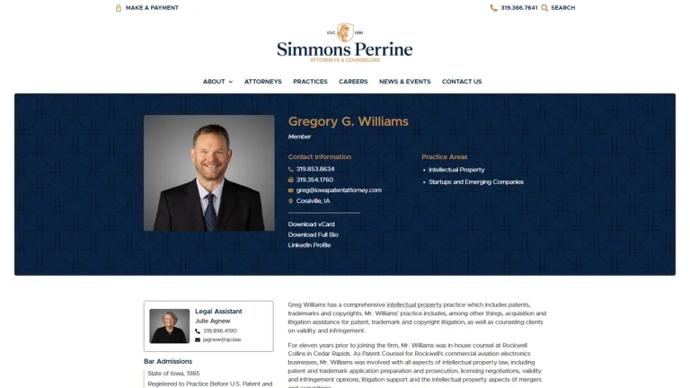 Iowa Patent Attorney (Gregory G. Williams) - Cedar Rapids, IA - Attorney in Cedar Rapids