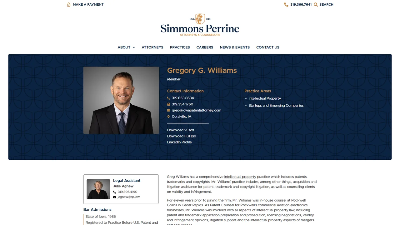 Iowa Patent Attorney (Gregory G. Williams) - Cedar Rapids, IA office in Cedar Rapids, Iowa