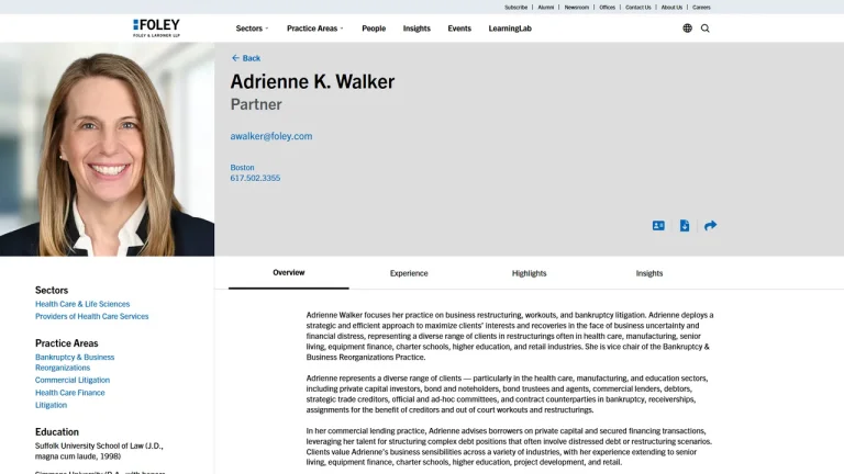 Foley & Lardner LLP: Adrienne Walker - Boston, MA - Attorney in Boston