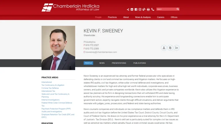 Kevin F. Sweeney - Chamberlain Hrdlicka - Philadelphia, PA - Attorney in Philadelphia