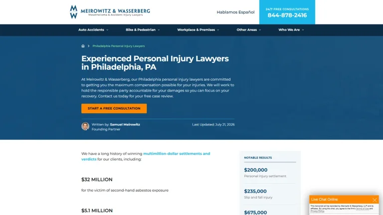 Meirowitz & Wasserberg Mesothelioma & Accident Injury Lawyers - Philadelphia, PA - Attorney in Philadelphia