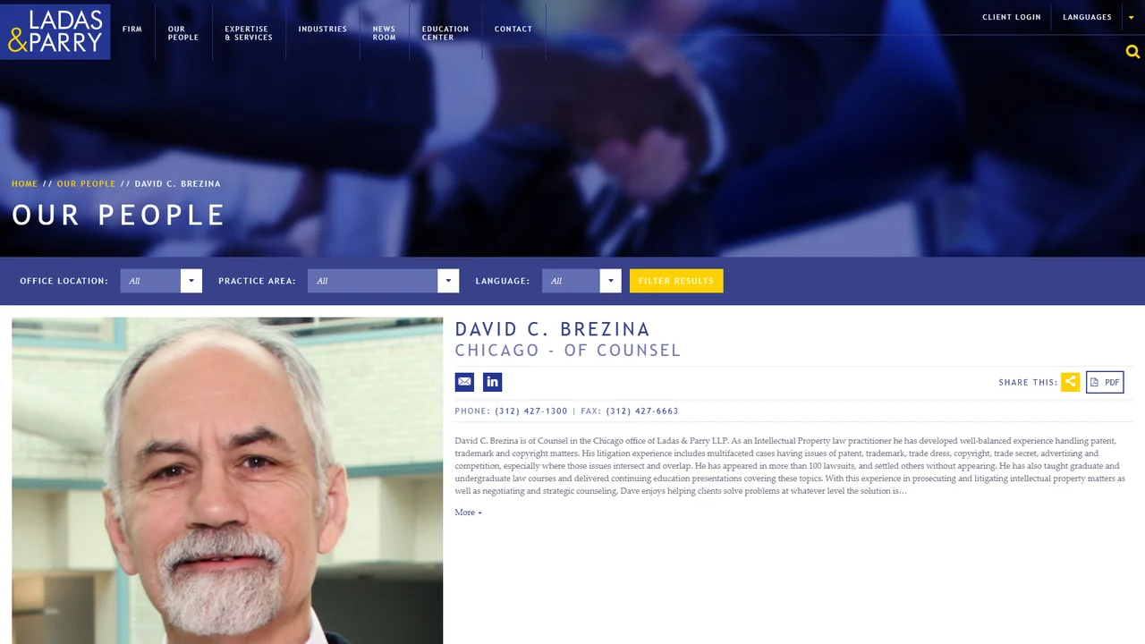 David C. Brezina - Ladas & Parry LLP - Chicago, IL office in Chicago, Illinois