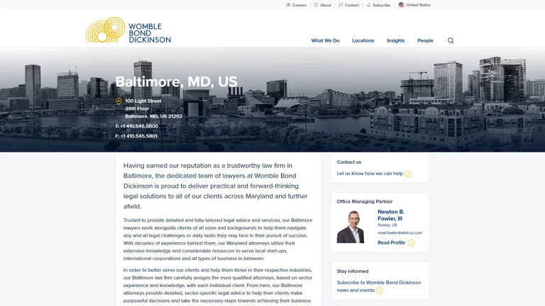 Womble Bond Dickinson (US) LLP - Baltimore, MD - Attorney in Baltimore