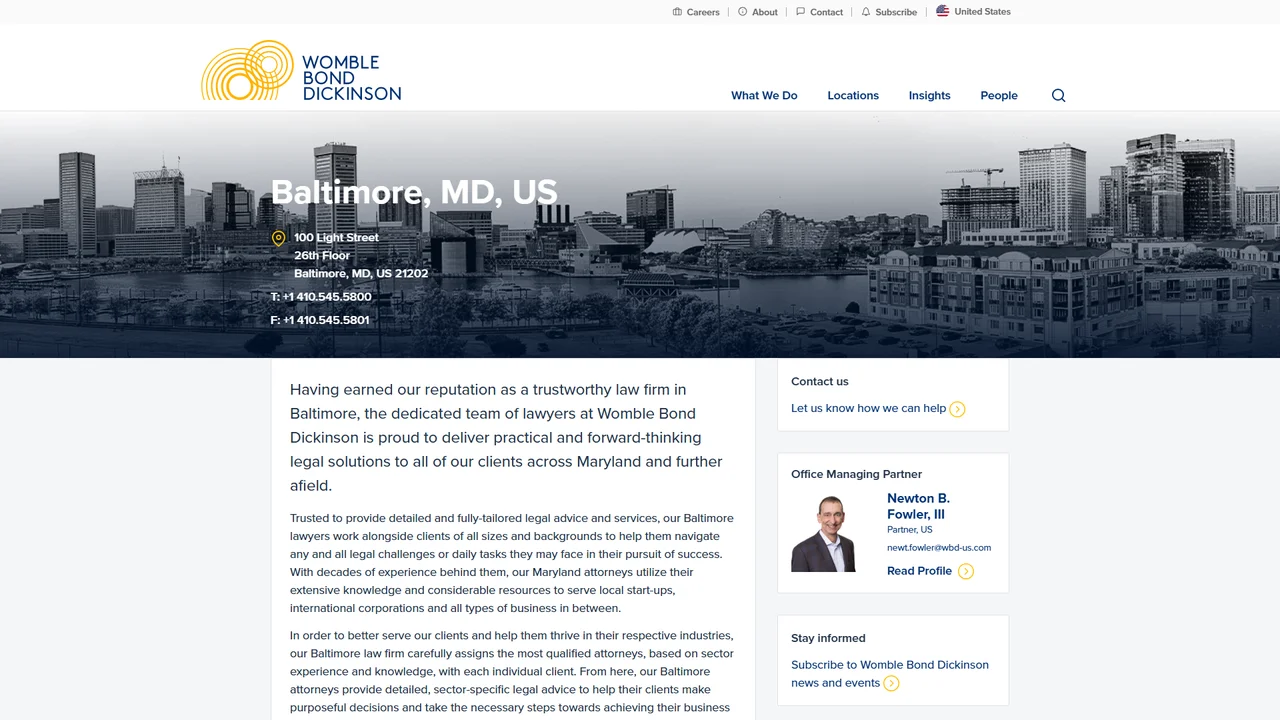 Womble Bond Dickinson (US) LLP - Baltimore, MD office in Baltimore, Maryland