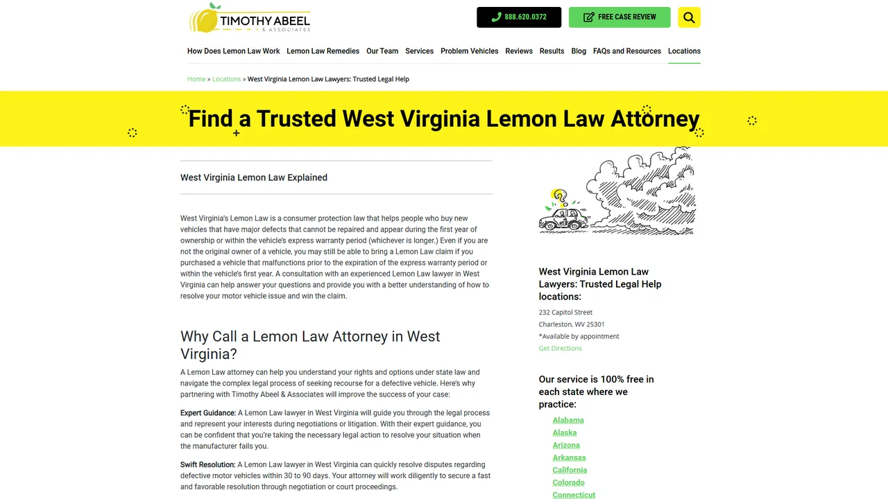 Timothy Abeel & Associates Lemon Law Attorneys - Charleston, WV office in Charleston, WV, West Virginia