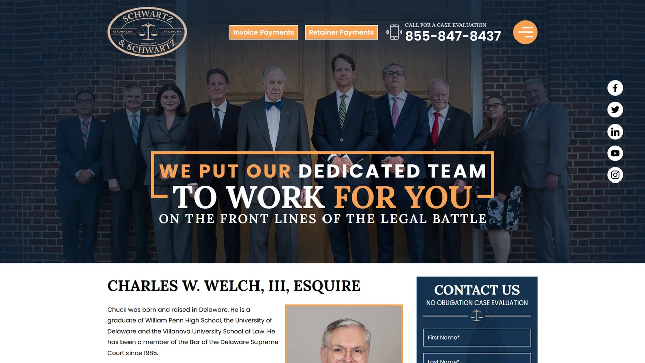 Charles W. Welch, Esquire, at Schwartz & Schwartz (- Dover, DE) office in Dover, Delaware