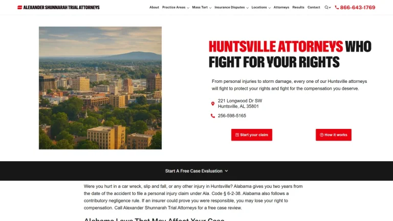 Alexander Shunnarah Trial Attorneys - Huntsville, AL - Attorney in Huntsville