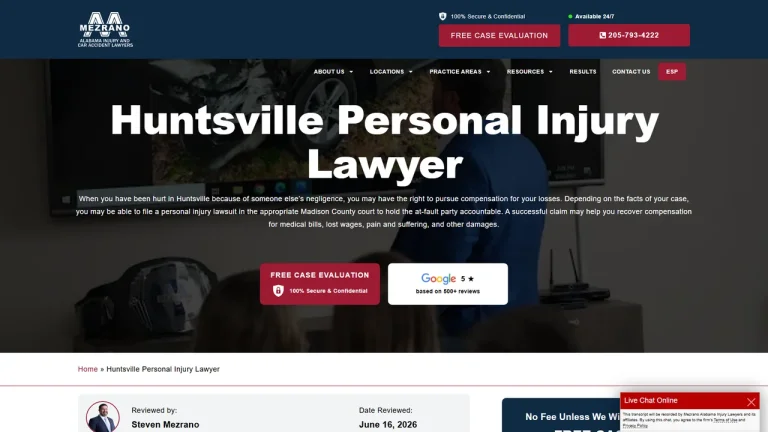 Mezrano Alabama Injury and Car Accident Lawyers - Huntsville, AL - Attorney in Huntsville