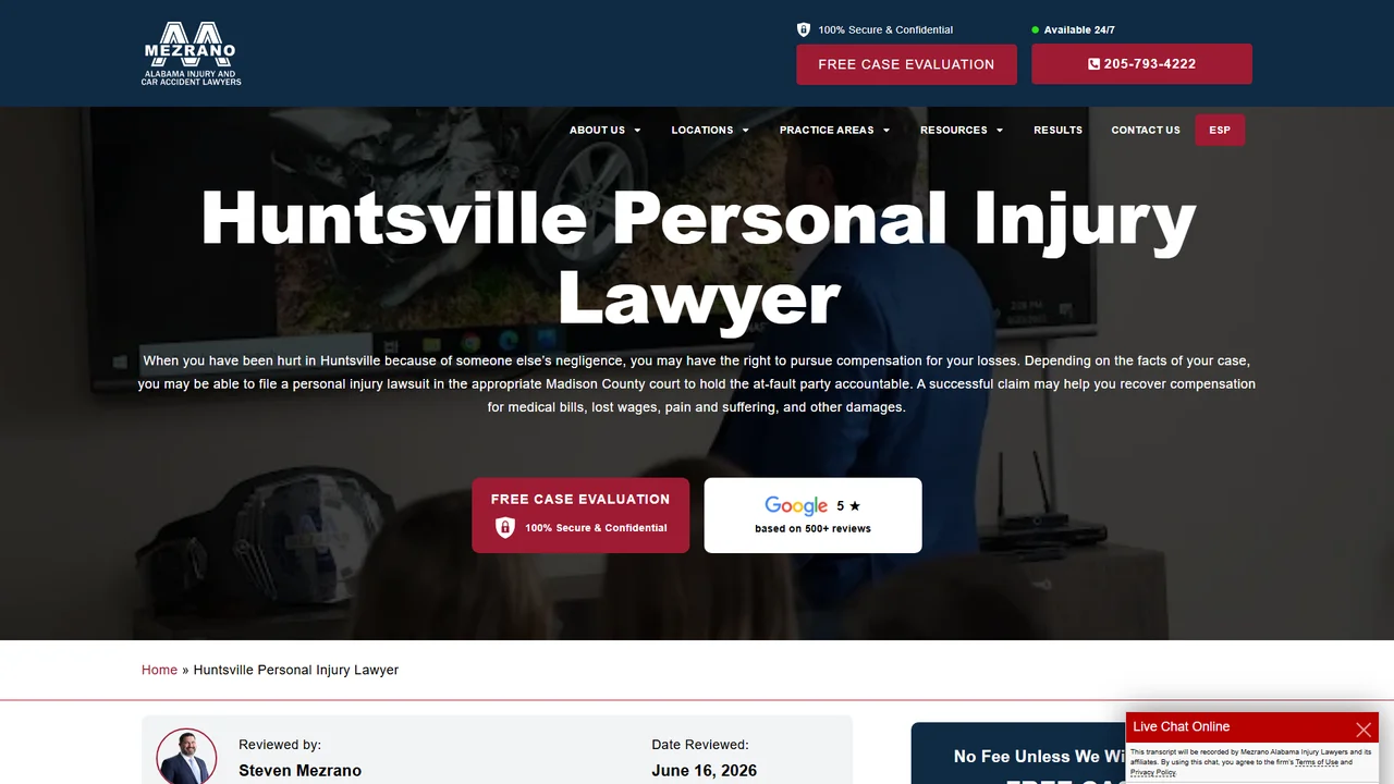 Mezrano Alabama Injury and Car Accident Lawyers - Huntsville, AL office in Huntsville, Alabama