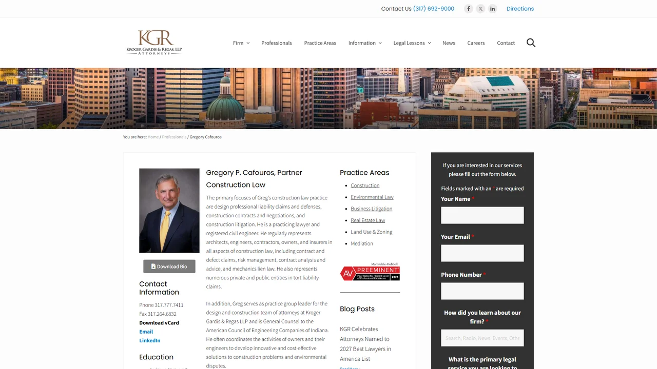Gregory P. Cafouros - Kroger Gardis & Regas LLP - Indianapolis, IN office in Indianapolis, Indiana