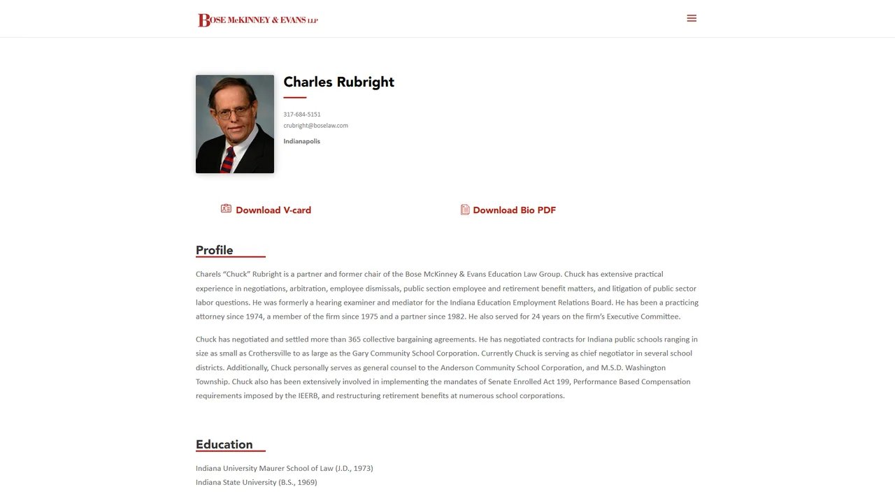 Charles R. Rubright - Bose McKinney and Evans - Indianapolis, IN office in Indianapolis, Indiana