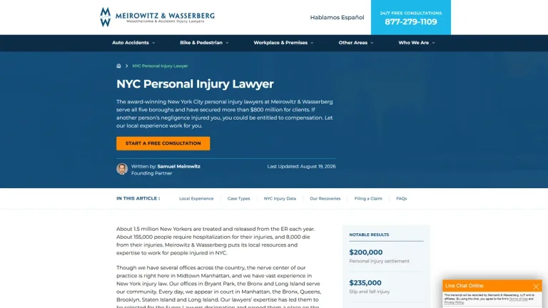 Meirowitz & Wasserberg Mesothelioma & Accident Injury Lawyers - NYC, New York - Attorney in New York City