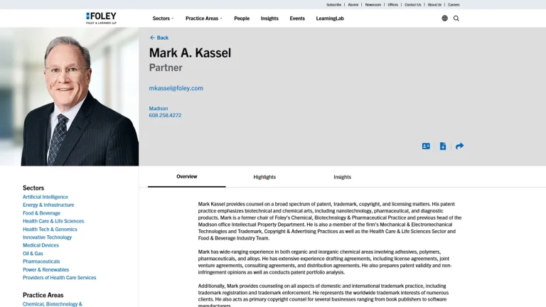 Foley & Lardner LLP: Mark A. Kassel - Madison, WI - Attorney in Madison