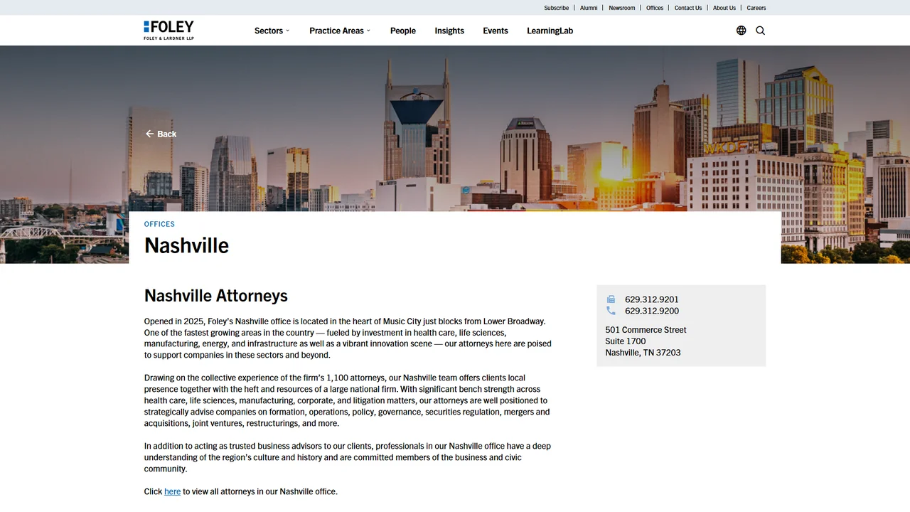 Foley & Lardner LLP - Nashville, TN office in Nashville, Tennessee