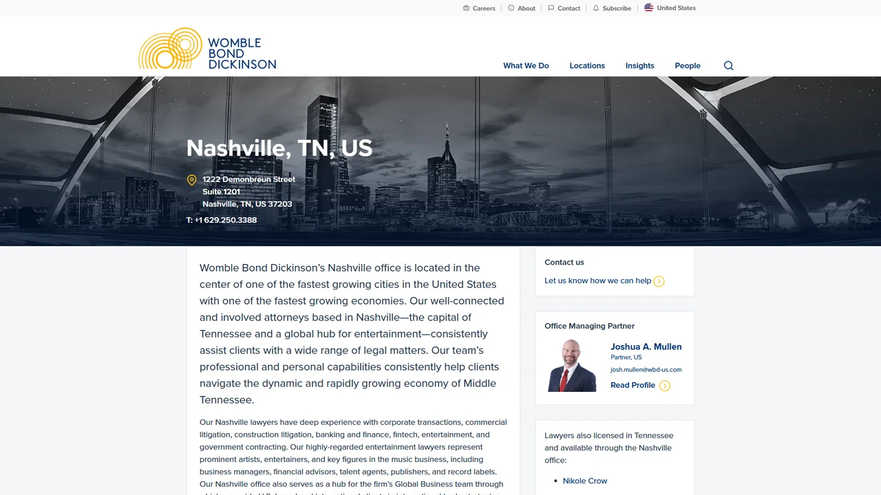 Womble Bond Dickinson (US) LLP - Nashville, TN office in Nashville, Tennessee