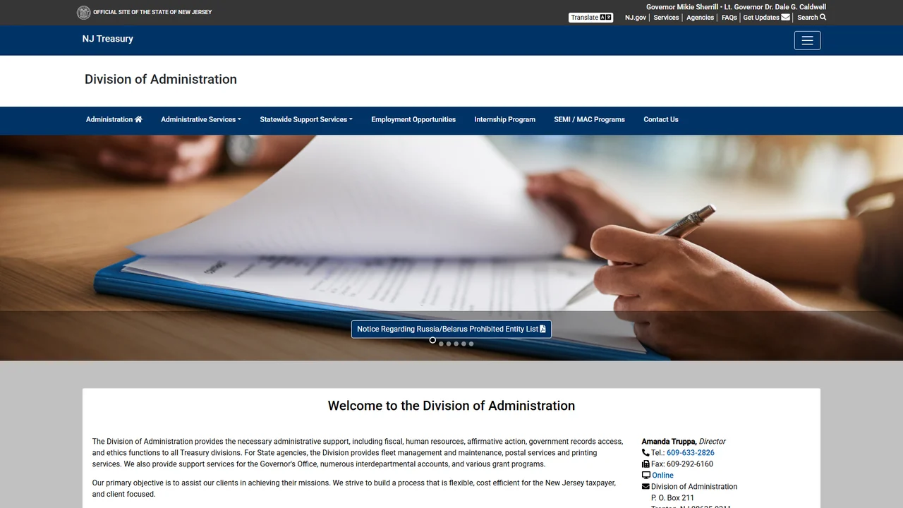 Administration Division (NJ Department of the Treasury) – Trenton, NJ