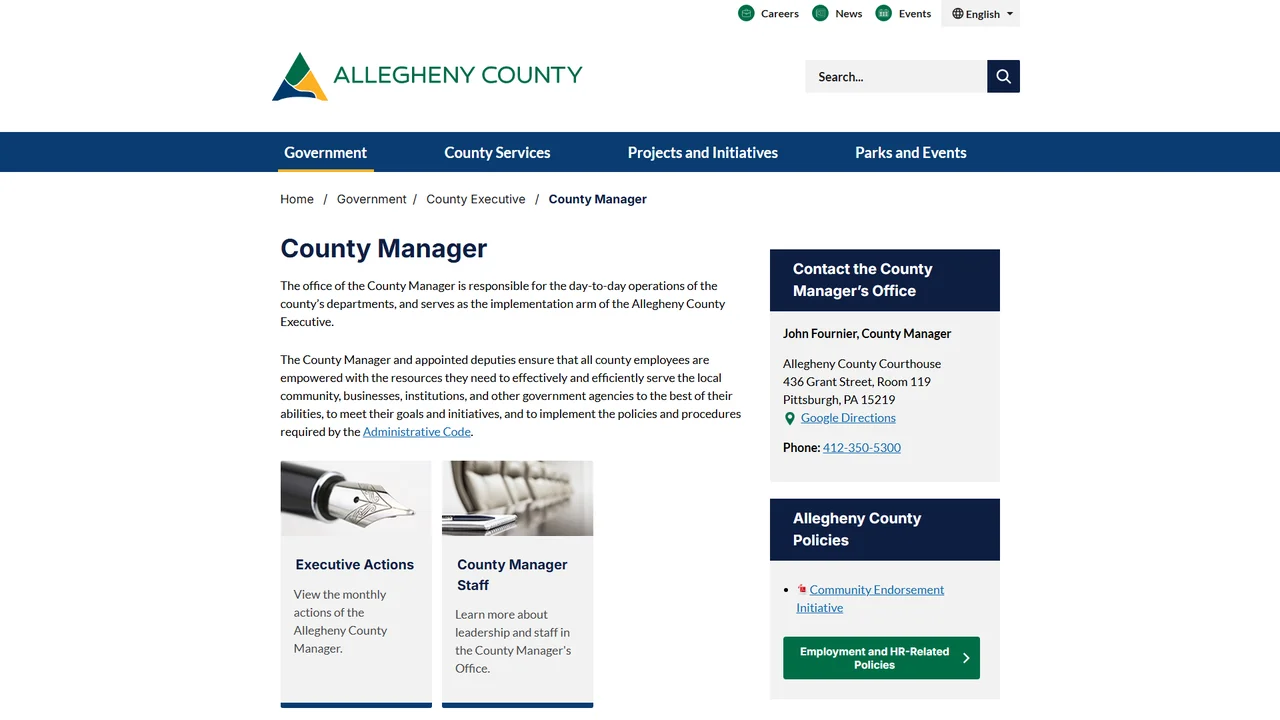Allegheny County Manager - Pittsburgh, PA