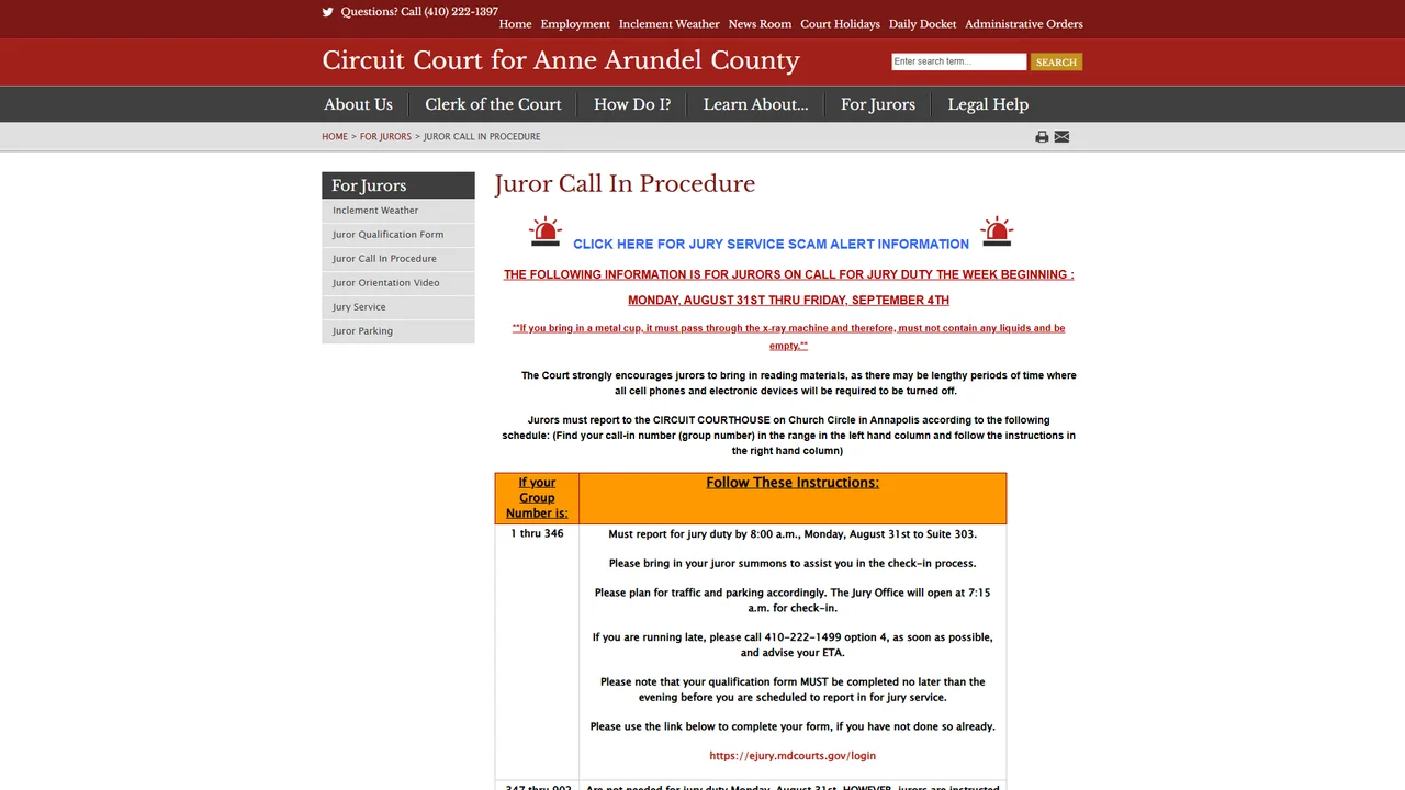 Anne Arundel County Jury Office - Annapolis, MD