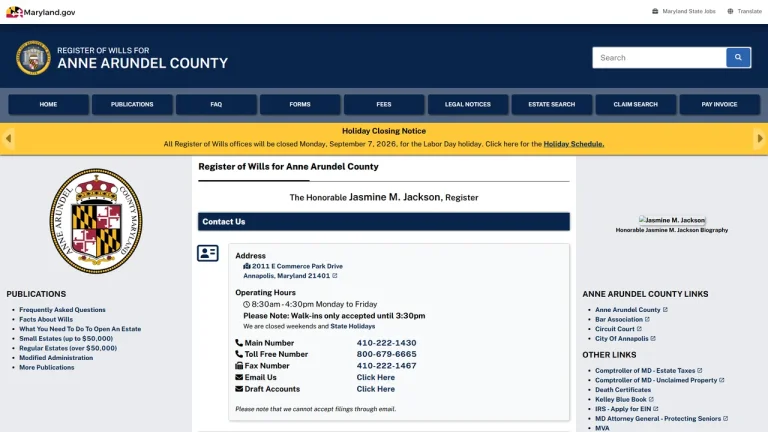Anne Arundel County Register of Wills - Annapolis, MD